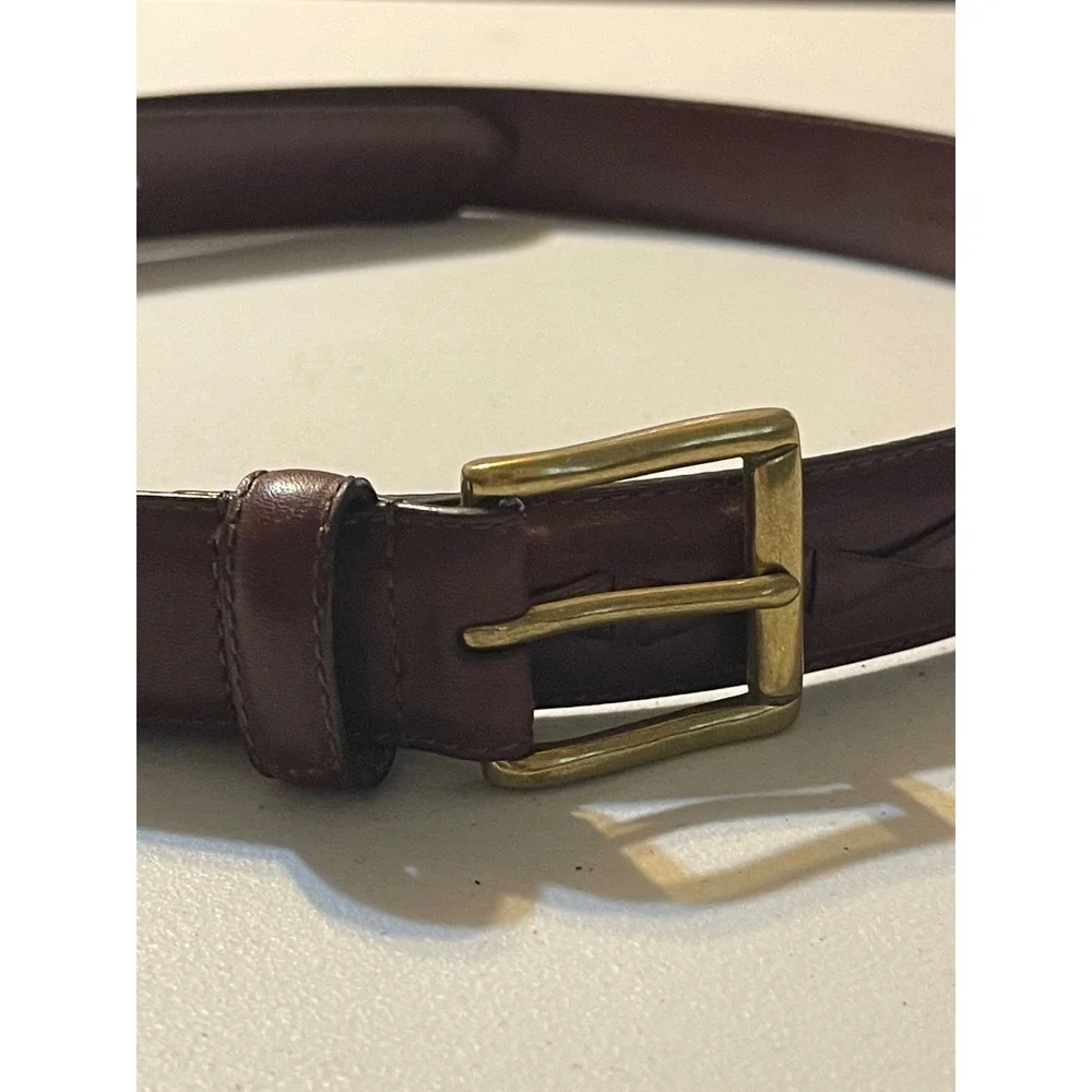 Fossil Leather Belt Mens‎ 46 Burgundy Brown Excellent Solid Brass MB2122B